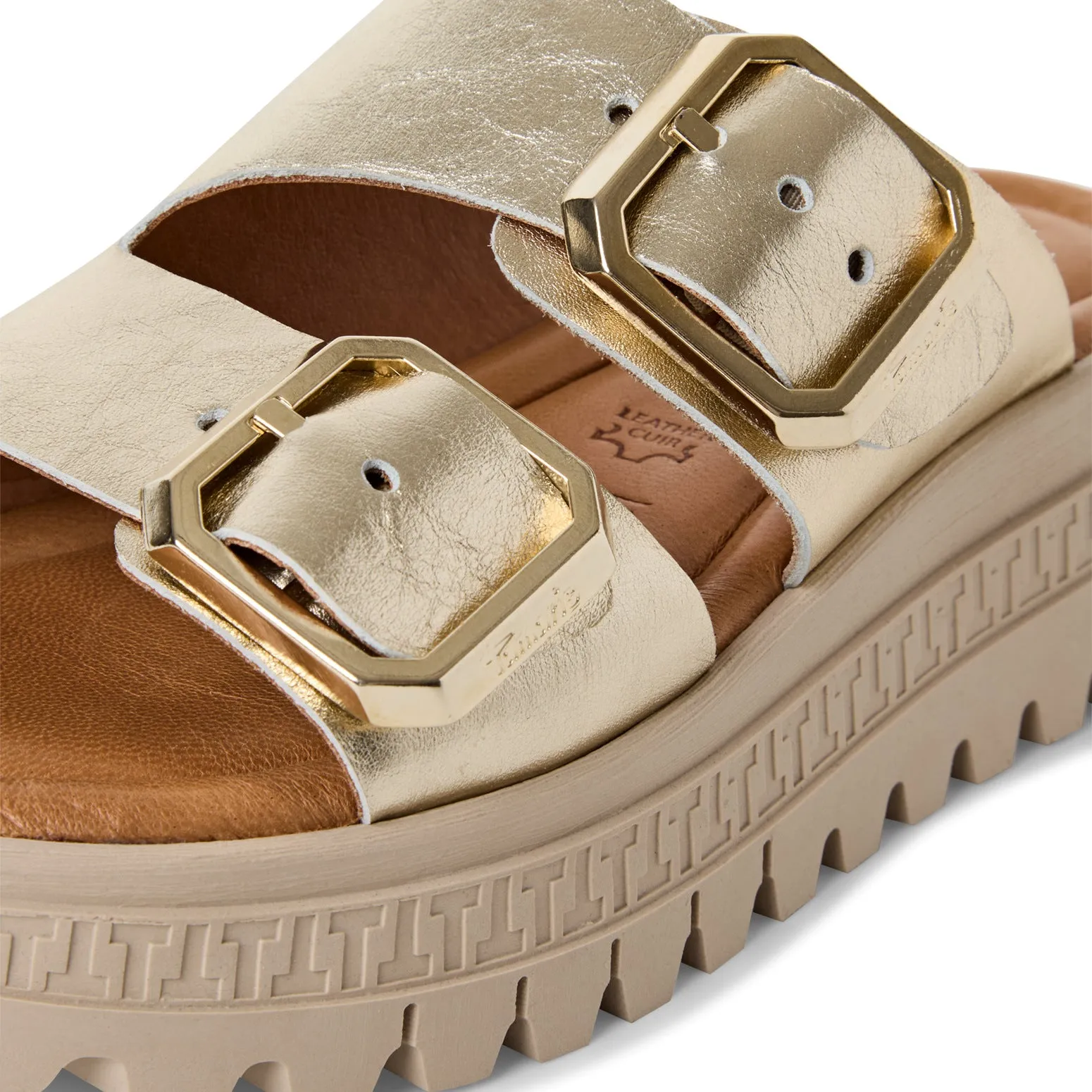 TAMARIS - 27202-933 CHUNKY DOUBLE STRAP MULE - GOLD