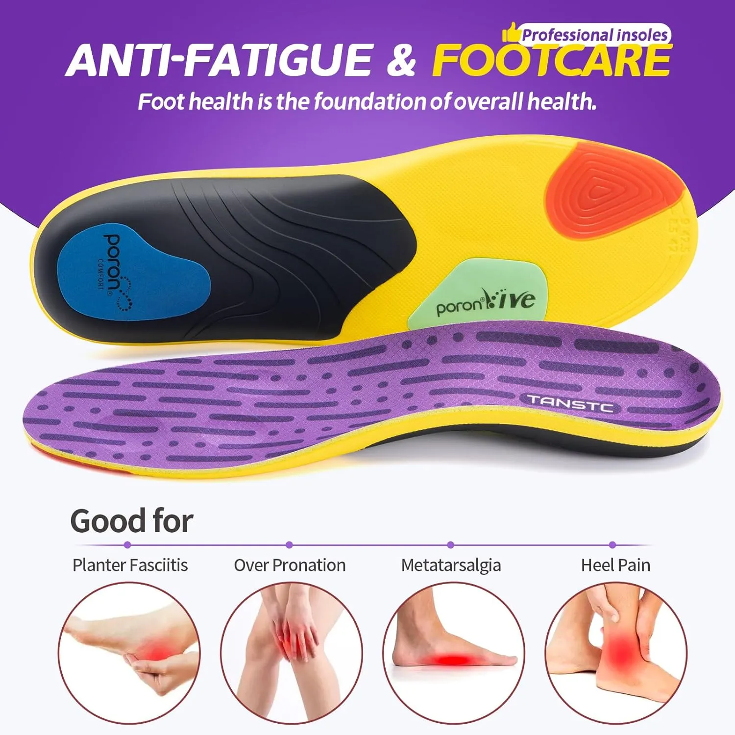 TANSTC Insoles for Standing All Day Men Medium Arch Support Shoe Inserts for Women Flat Feet Pain Relief Orthotics Inserts Sport Shock Absorption Insoles Shock Absorption Work Boot,XL