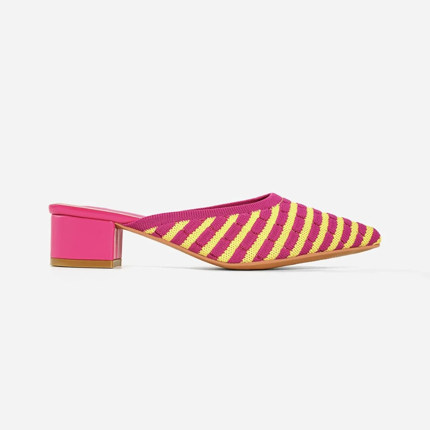 TIJN Heels,Pointed Toe Mules for Momen with Low Heel, Breathable Mesh Knit Slip On Flat Sandals,Helka