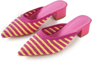 TIJN Heels,Pointed Toe Mules for Momen with Low Heel, Breathable Mesh Knit Slip On Flat Sandals,Helka