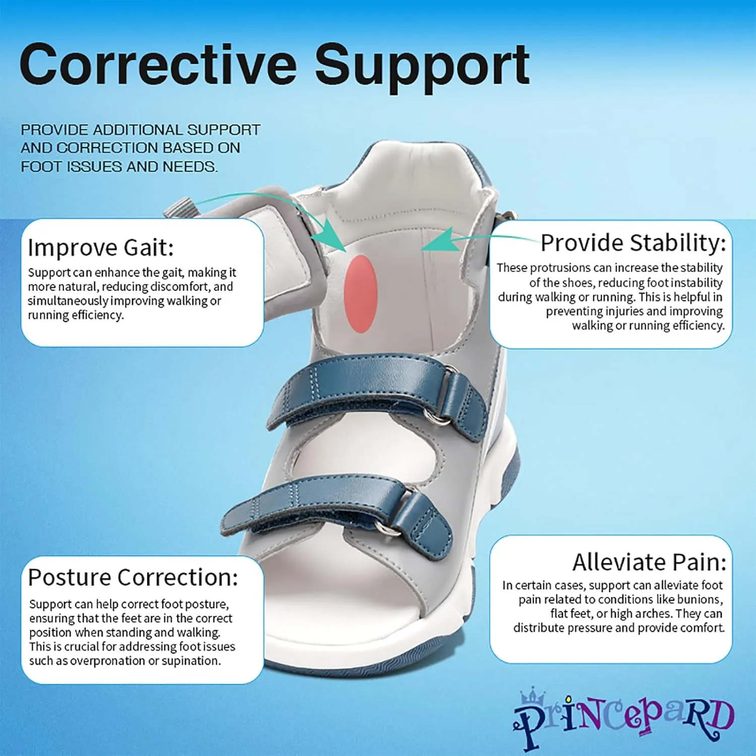 Toddlers Orthopedic Sandals with Arch and Ankle Support,High-top Corrective Shoes for Kids