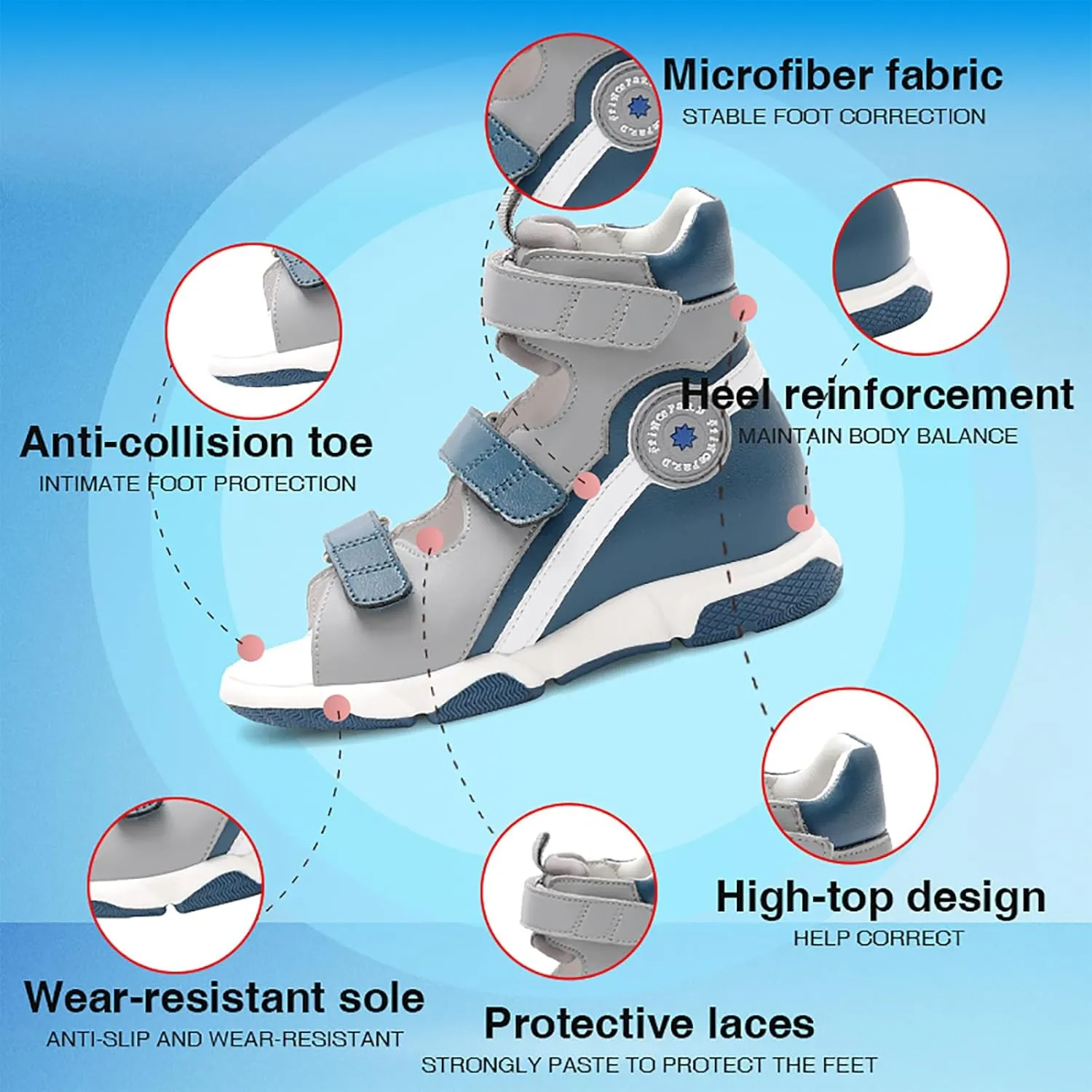 Toddlers Orthopedic Sandals with Arch and Ankle Support,High-top Corrective Shoes for Kids
