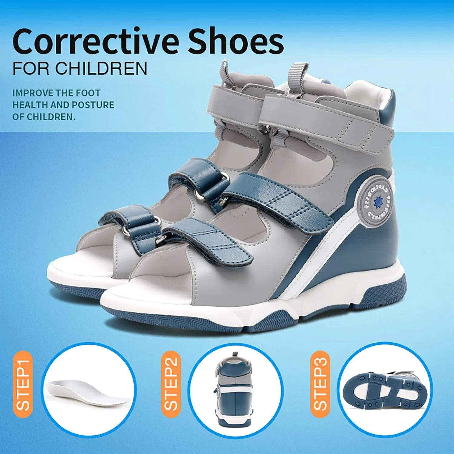 Toddlers Orthopedic Sandals with Arch and Ankle Support,High-top Corrective Shoes for Kids