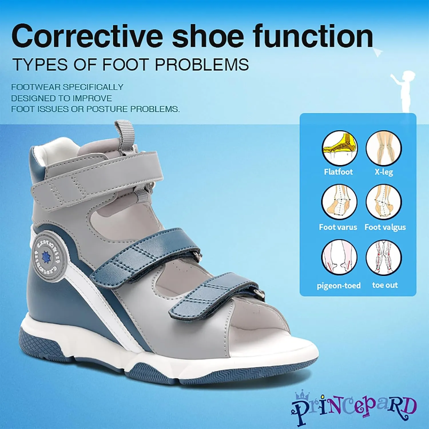 Toddlers Orthopedic Sandals with Arch and Ankle Support,High-top Corrective Shoes for Kids