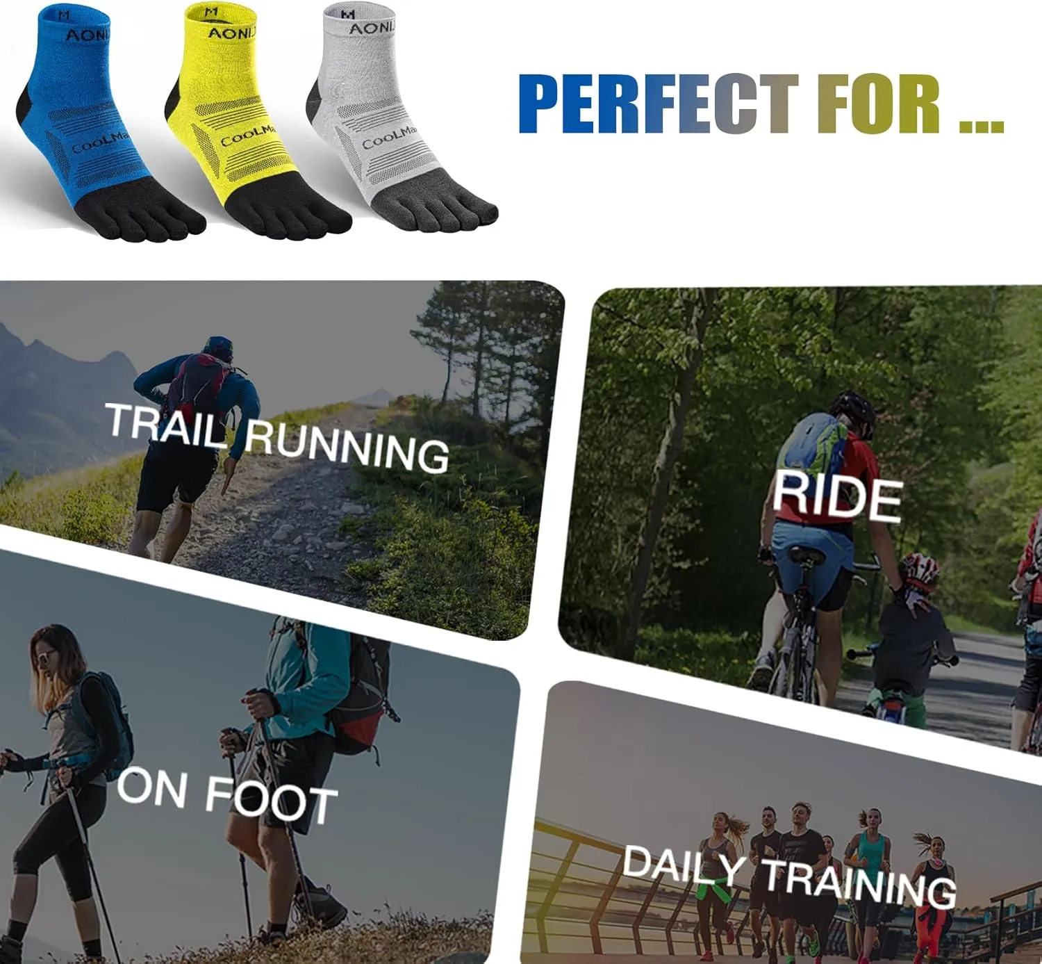 Toe Socks Cool-max Running Socks for Men Women 3 Pairs Athletic Breathable Five Finger Socks