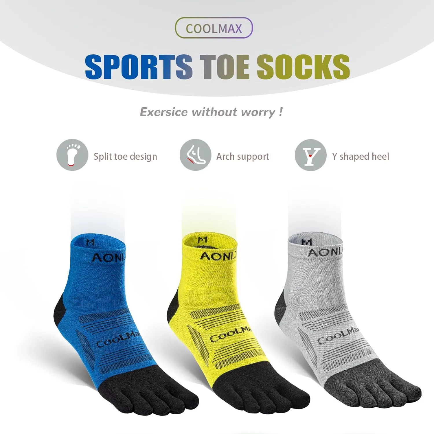 Toe Socks Cool-max Running Socks for Men Women 3 Pairs Athletic Breathable Five Finger Socks