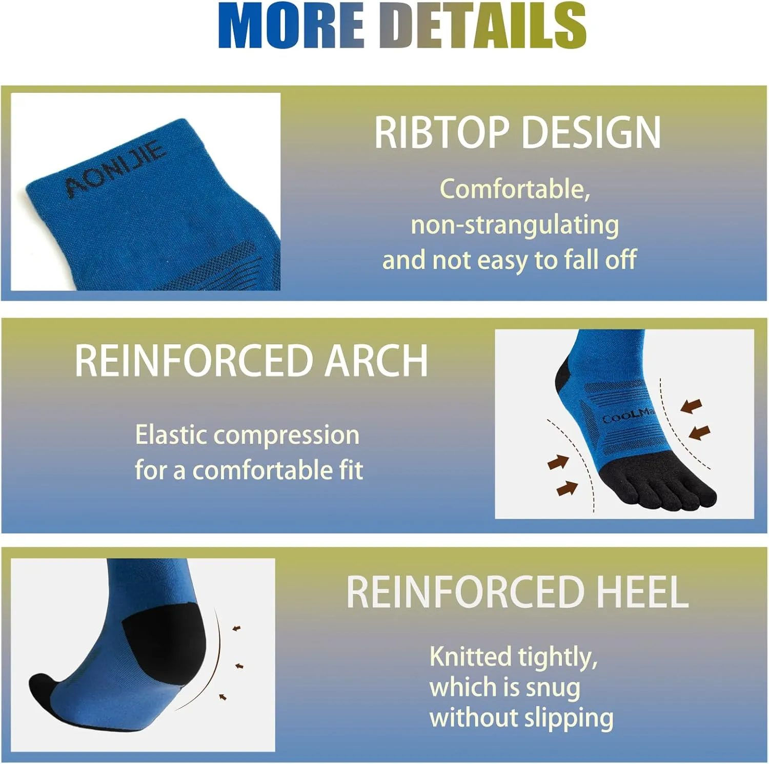 Toe Socks Cool-max Running Socks for Men Women 3 Pairs Athletic Breathable Five Finger Socks