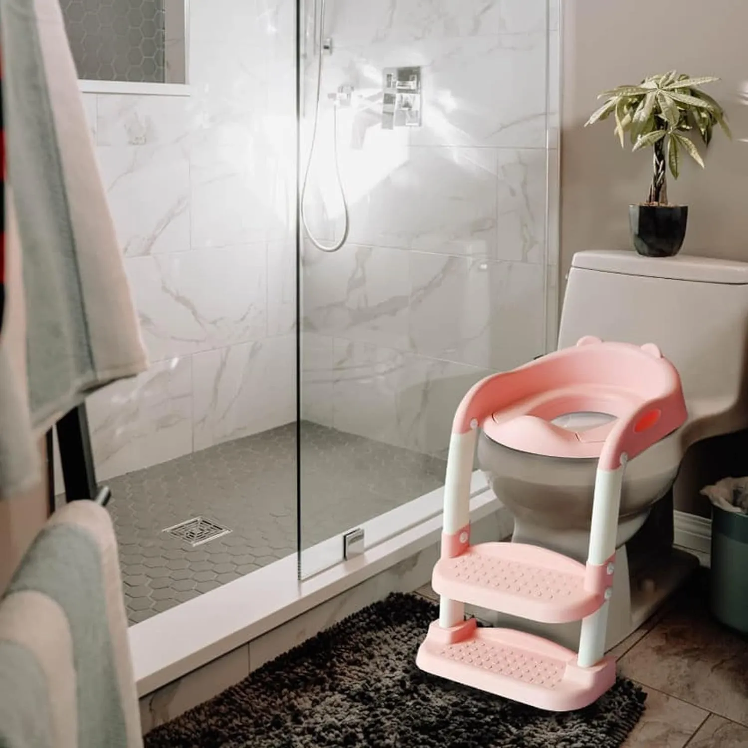Toilet Potty Trainer Seat with Step and Ladder, Comfortable Seat, Anti‐Slip Ladder Pads, Toilet Seat Step Stool