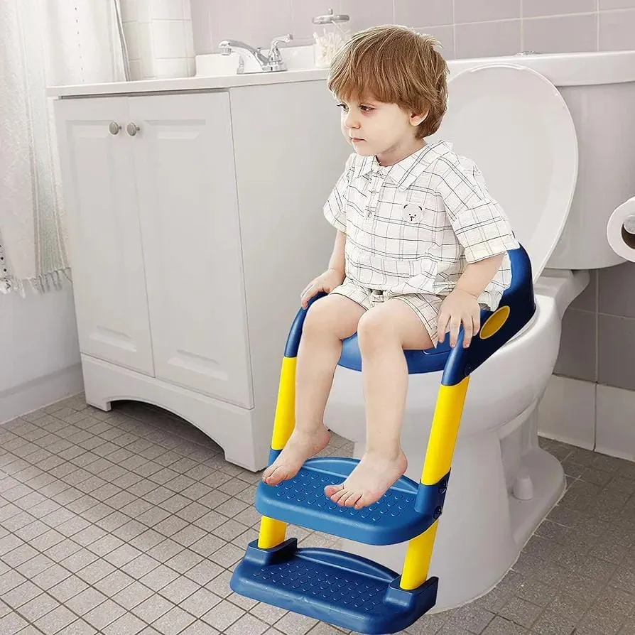 Toilet Potty Trainer Seat with Step and Ladder, Comfortable Seat, Anti‐Slip Ladder Pads, Toilet Seat Step Stool