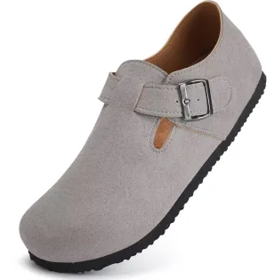 Torotto Womens Clogs Cork Footbed Suede Slippers Arch Support Potato Shoes with Adjustable Buckle