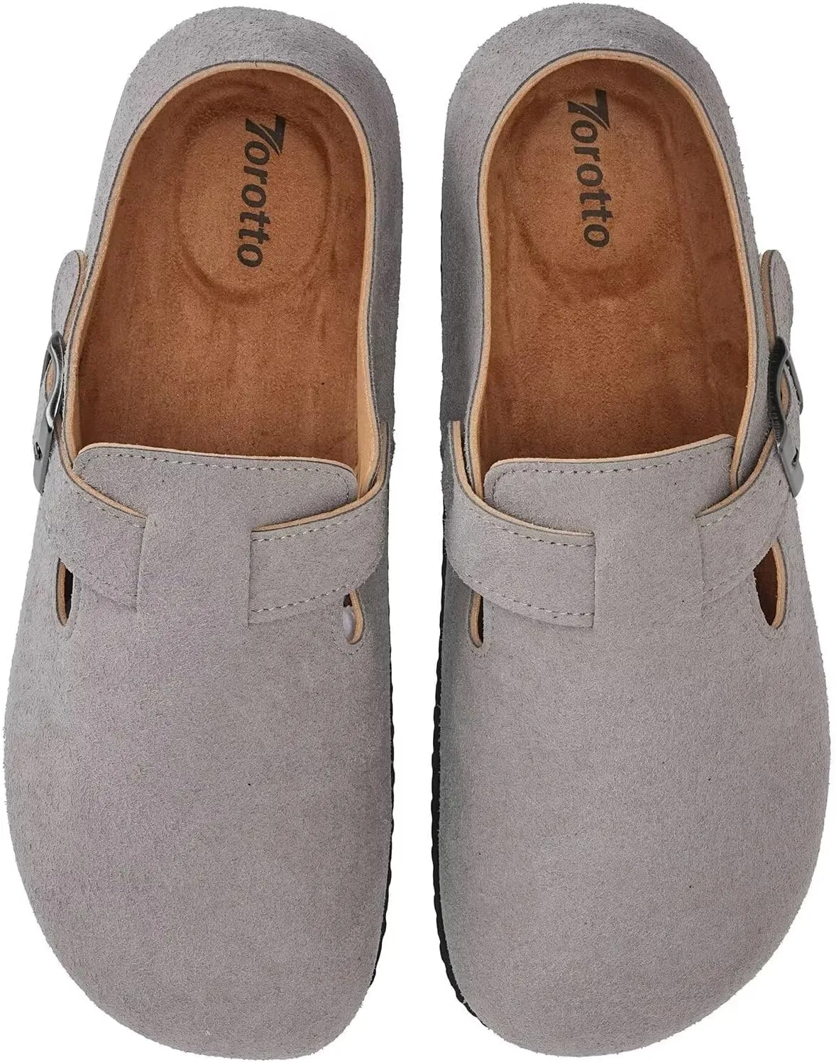 Torotto Womens Clogs Cork Footbed Suede Slippers Arch Support Potato Shoes with Adjustable Buckle