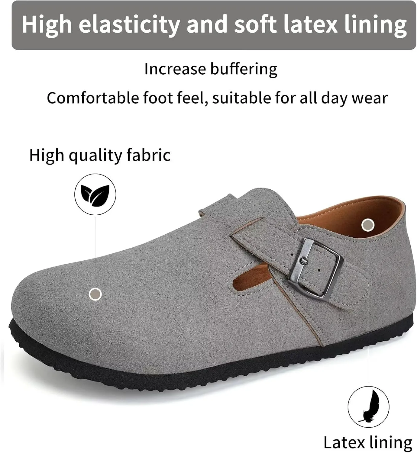 Torotto Womens Clogs Cork Footbed Suede Slippers Arch Support Potato Shoes with Adjustable Buckle