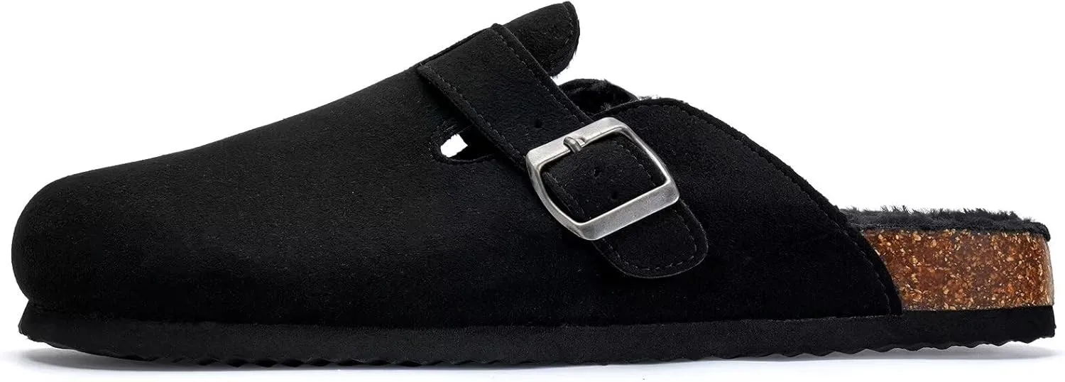 Torotto Womens Clogs Fuzzy Cork Footbed Slippers Arch Support Potato Shoes with Adjustable Buckle
