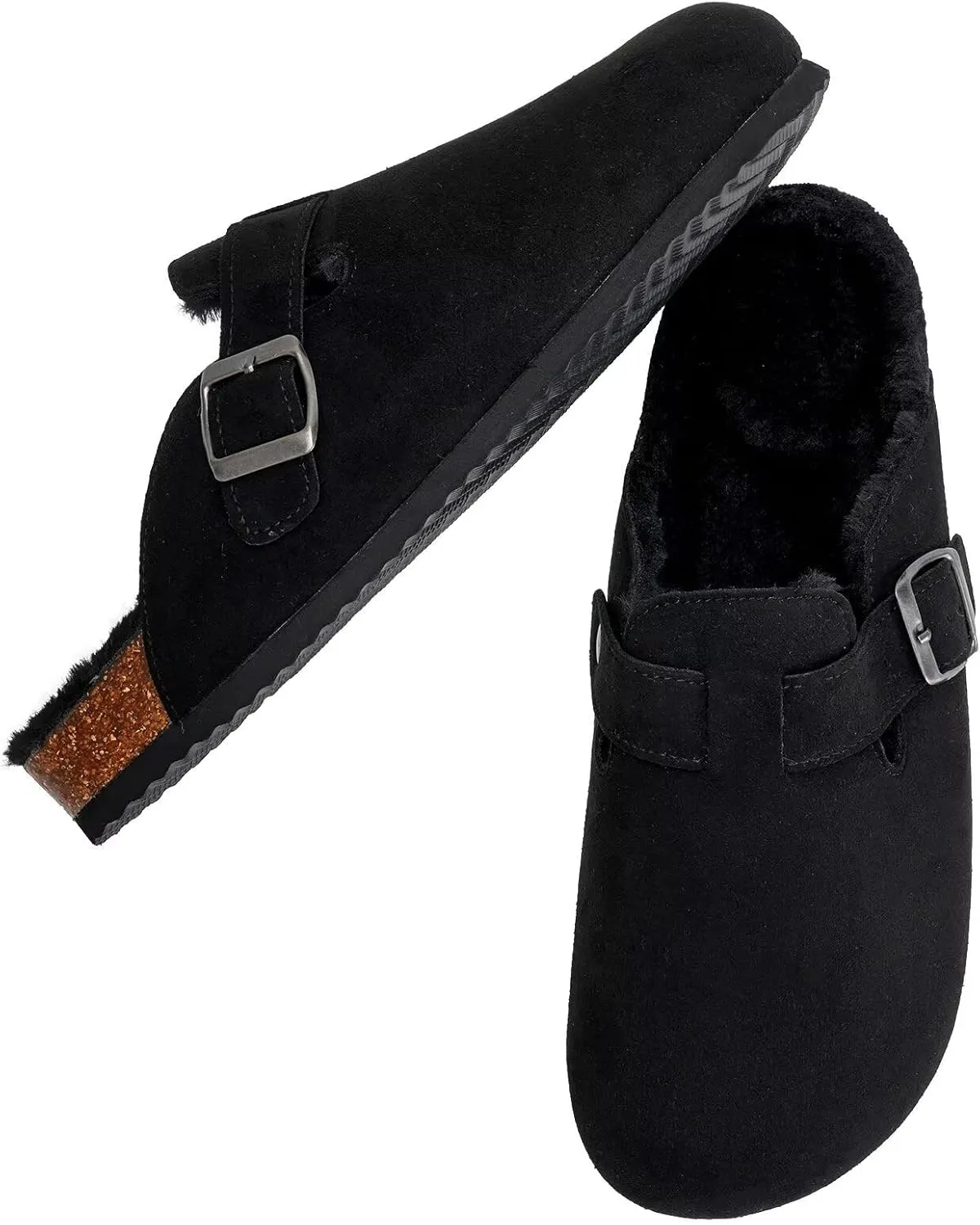 Torotto Womens Clogs Fuzzy Cork Footbed Slippers Arch Support Potato Shoes with Adjustable Buckle