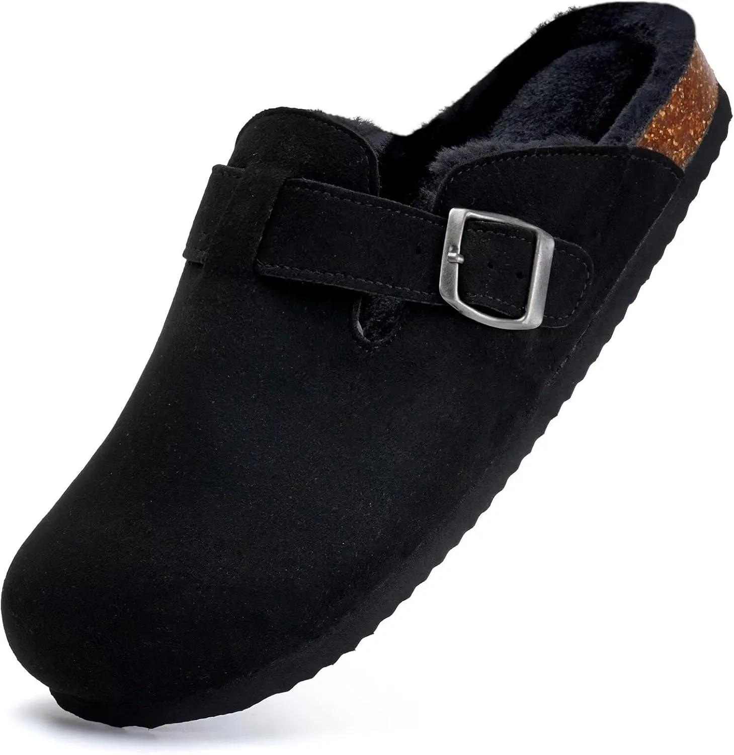 Torotto Womens Clogs Fuzzy Cork Footbed Slippers Arch Support Potato Shoes with Adjustable Buckle