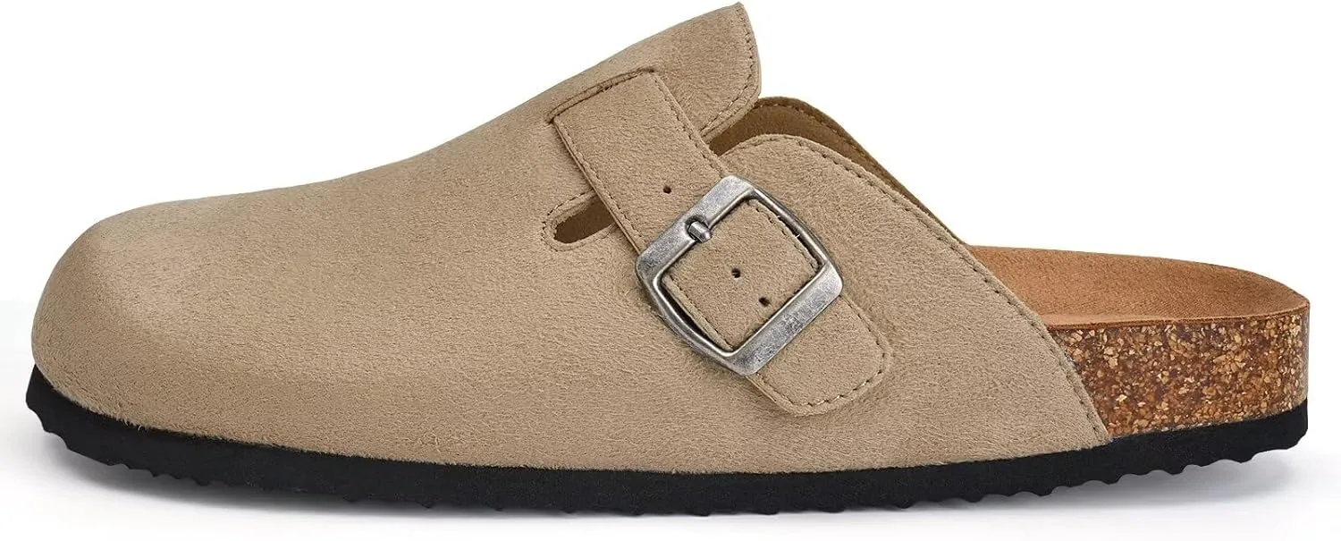Torotto Womens Mens Clogs Cork Footbed Suede Slippers Arch Support Potato Shoes with Adjustable Buckle