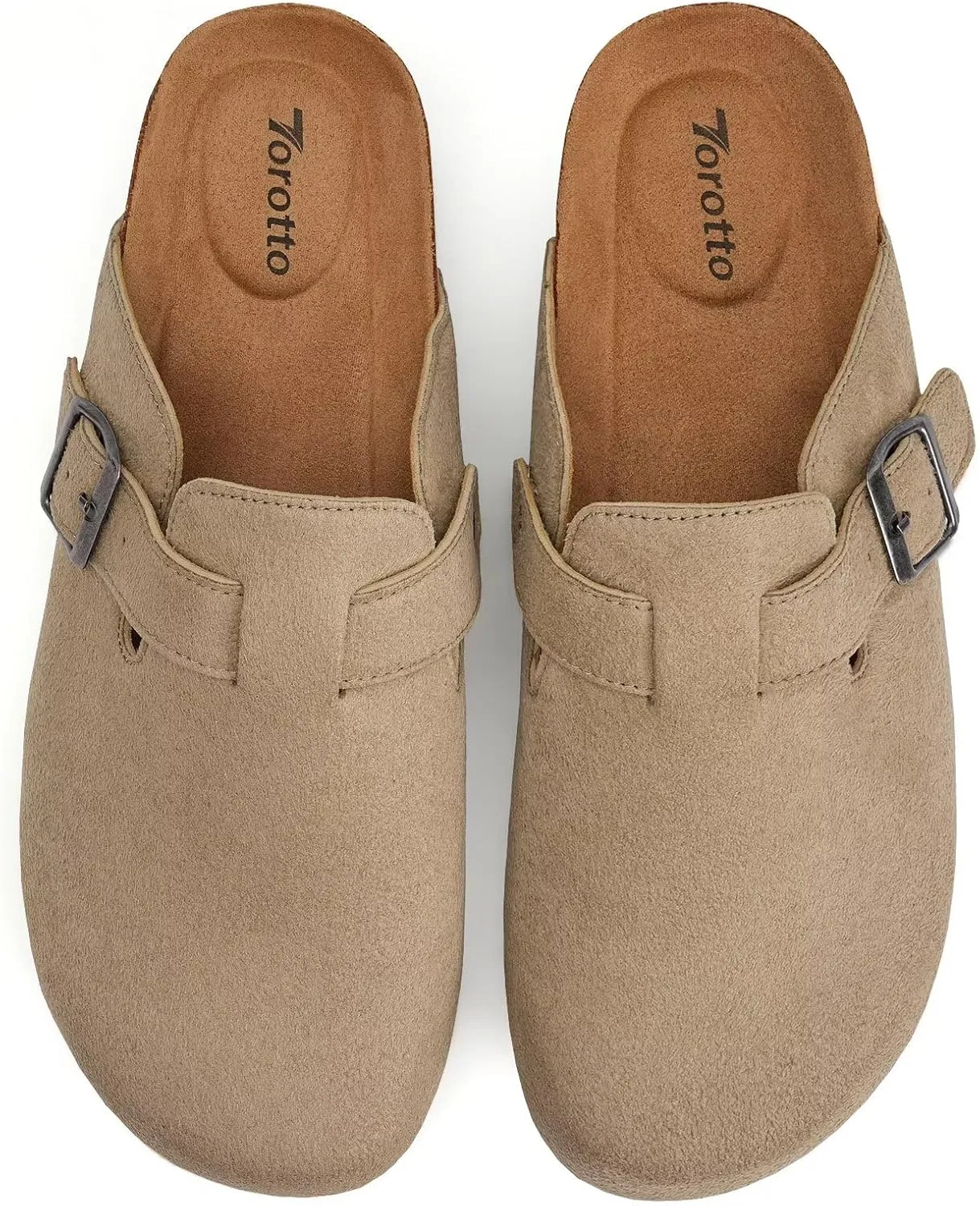 Torotto Womens Mens Clogs Cork Footbed Suede Slippers Arch Support Potato Shoes with Adjustable Buckle
