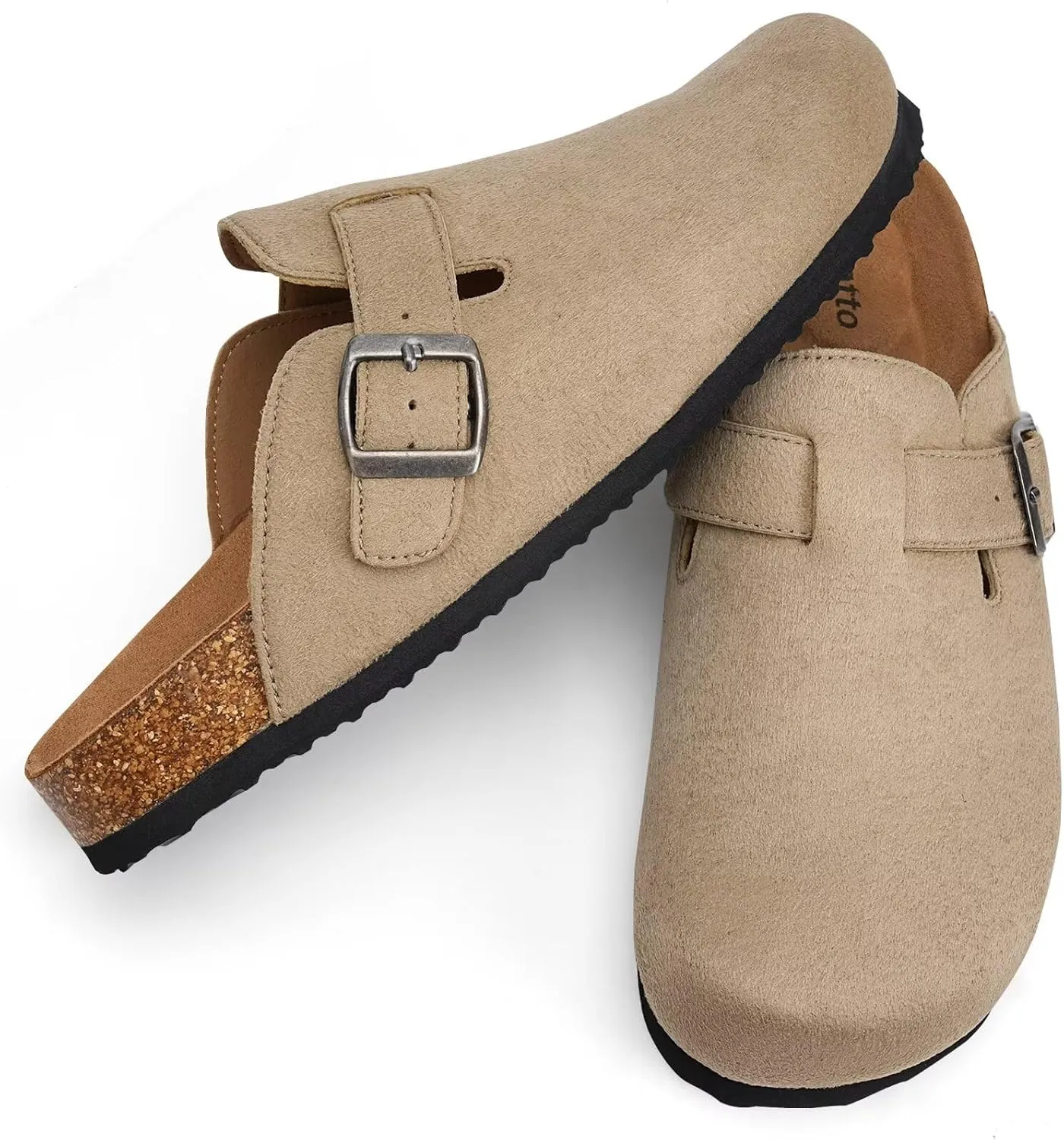 Torotto Womens Mens Clogs Cork Footbed Suede Slippers Arch Support Potato Shoes with Adjustable Buckle
