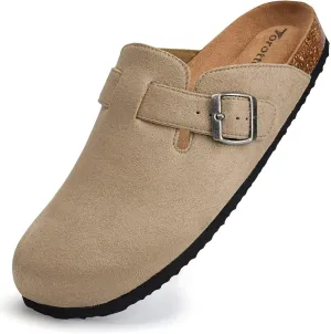 Torotto Womens Mens Clogs Cork Footbed Suede Slippers Arch Support Potato Shoes with Adjustable Buckle