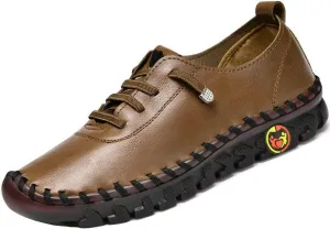 Ultra Soft Orthopedic Shoes for Women Leather Round Toe Flat Shoes Casual Walking Shoes with Arch Support Comfort Breathable