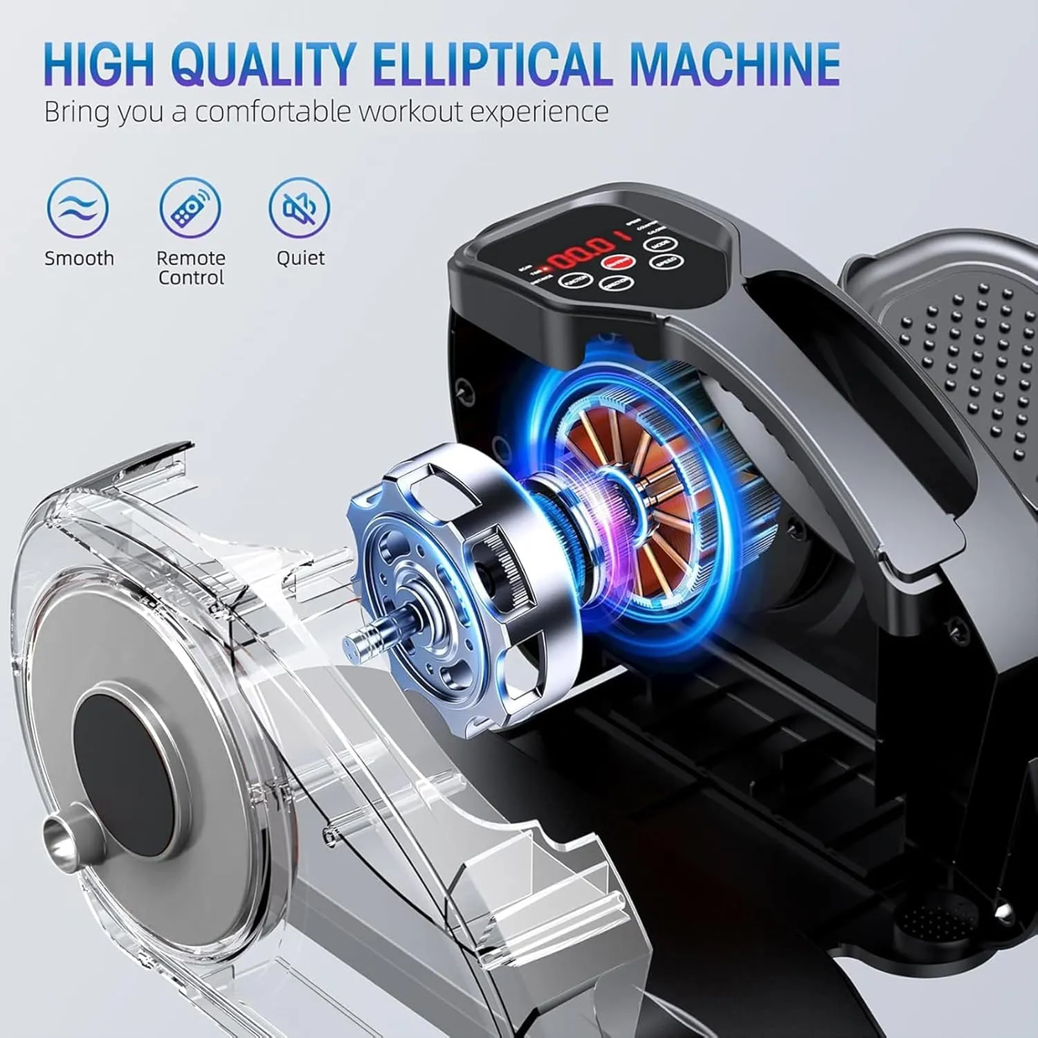 Under Desk Elliptical, Electric Foot Pedal Exerciser, Fully Assembled Seated Elliptical, Compact Portable Elliptical Machine Trainer with Remote Control, Mini Elliptical Leg Exerciser for Home