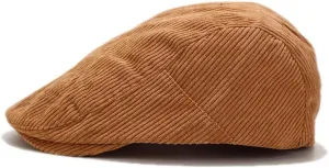 Unisex Corduroy Flat Newsboy Cap with Snap Button Vintage Gatsby Driving Hat for Women Men