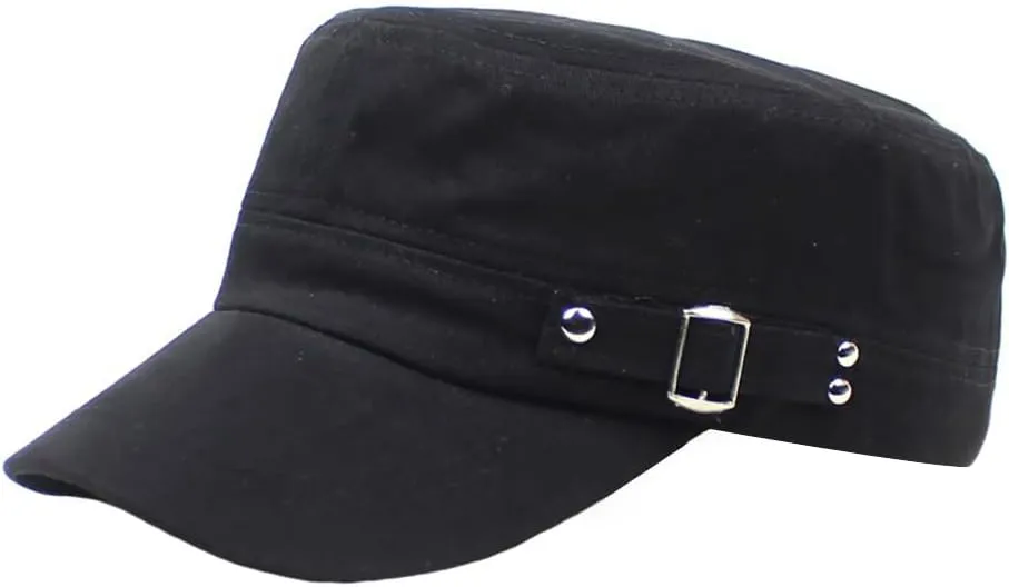 Unisex Cotton Flat Top Military Cadet Army Cap Trucker Hat Flat Top Hats for Men and Women Outdoor Activities, Black