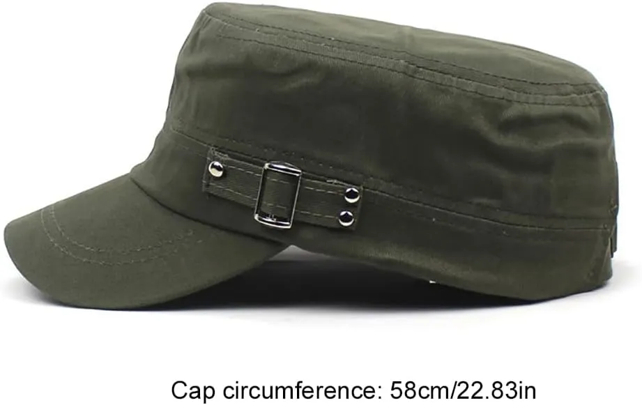 Unisex Cotton Flat Top Military Cadet Army Cap Trucker Hat Flat Top Hats for Men and Women Outdoor Activities, Black