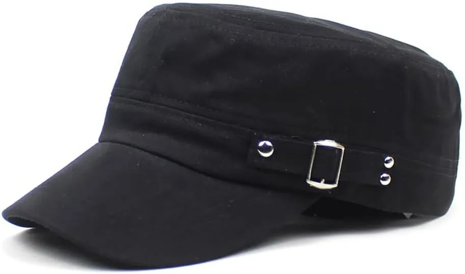 Unisex Cotton Flat Top Military Cadet Army Cap Trucker Hat Flat Top Hats for Men and Women Outdoor Activities, Black