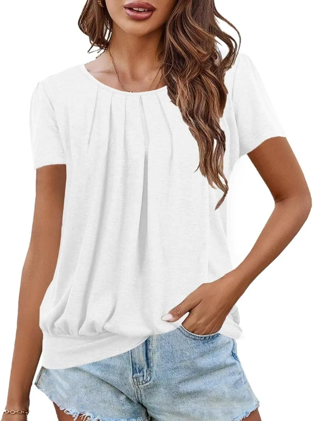 VahRuta Women's Short Sleeve Tunic Tops Scoop Neck Banded Bottom Summer T Shirt for Leggings