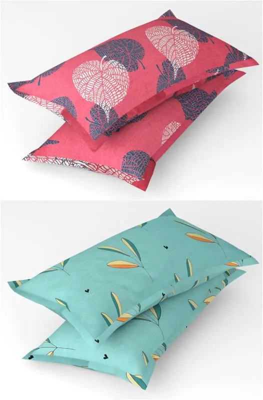 VAS COLLECTIONS Prime Combo Pack of 2 Double Bedsheet with 4 Pillow Covers | 160 TC Soft Brushed Glace Cotton -Long Lasting & Wrinkle Free - | 225X228 Cm Or 7.5X7.5 Ft-Pink & Green