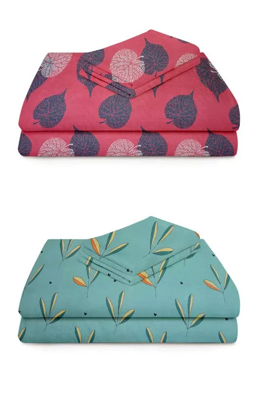 VAS COLLECTIONS Prime Combo Pack of 2 Double Bedsheet with 4 Pillow Covers | 160 TC Soft Brushed Glace Cotton -Long Lasting & Wrinkle Free - | 225X228 Cm Or 7.5X7.5 Ft-Pink & Green