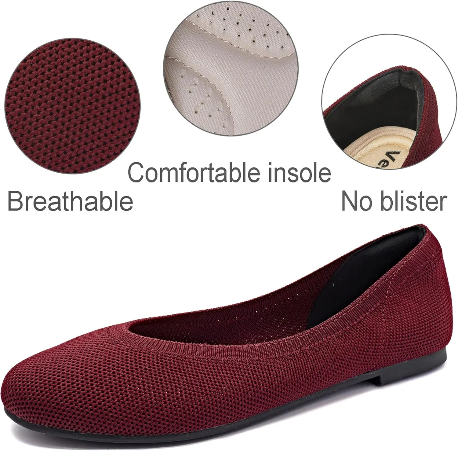 Veittes Women's Wide Width Flats Shoes, Ladies Fashion Comfortable Breathable Office Ballet Flats Shoes.