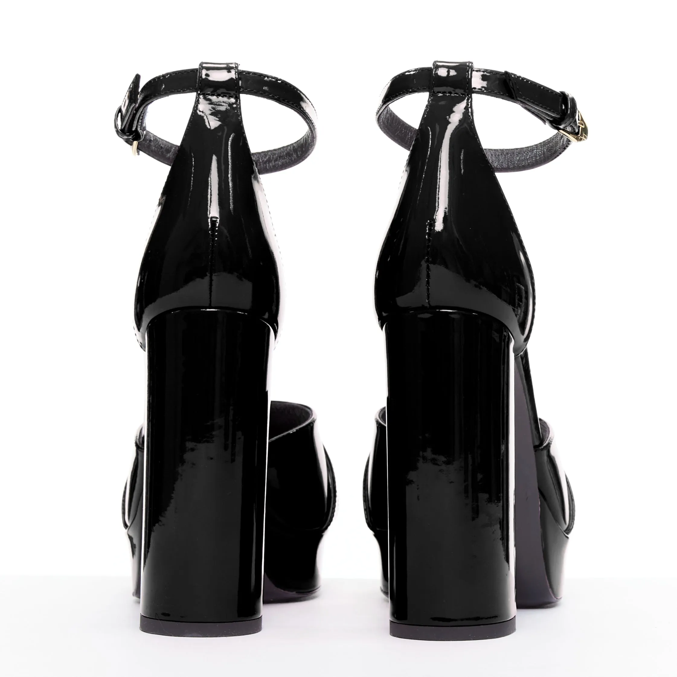 VERSACE Tribute black patent gold Medusa open toe platform sandal EU39