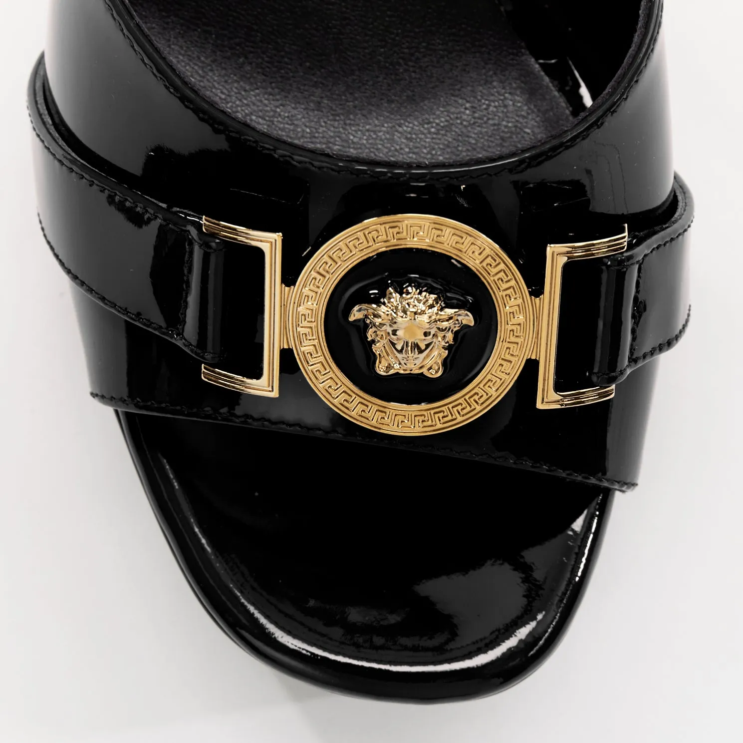 VERSACE Tribute black patent gold Medusa open toe platform sandal EU39