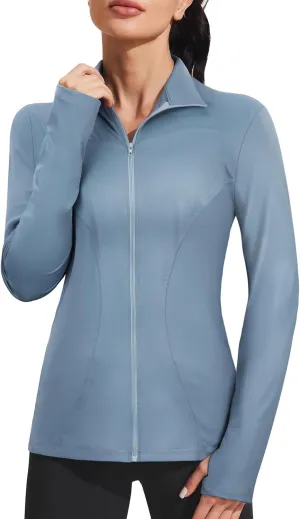 Vldnery Womens Lightweight Athletic Track Jackets Full Zip Long Sleeve Shirts Moisture Wicking Hiking Running Workout Tops