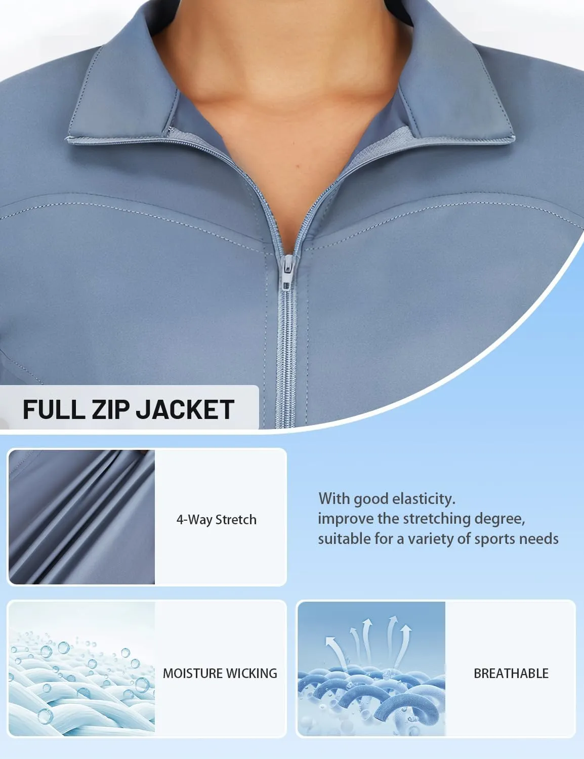 Vldnery Womens Lightweight Athletic Track Jackets Full Zip Long Sleeve Shirts Moisture Wicking Hiking Running Workout Tops