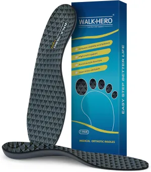 Walkhero Plantar Fasciitis Inserts - Arch Support Orthotic Insoles for Flat Foot and Foot Pain, Everyday Comfort and Support (Mens 7-7 1/2 | Womens 9-9 1/2 Gray)