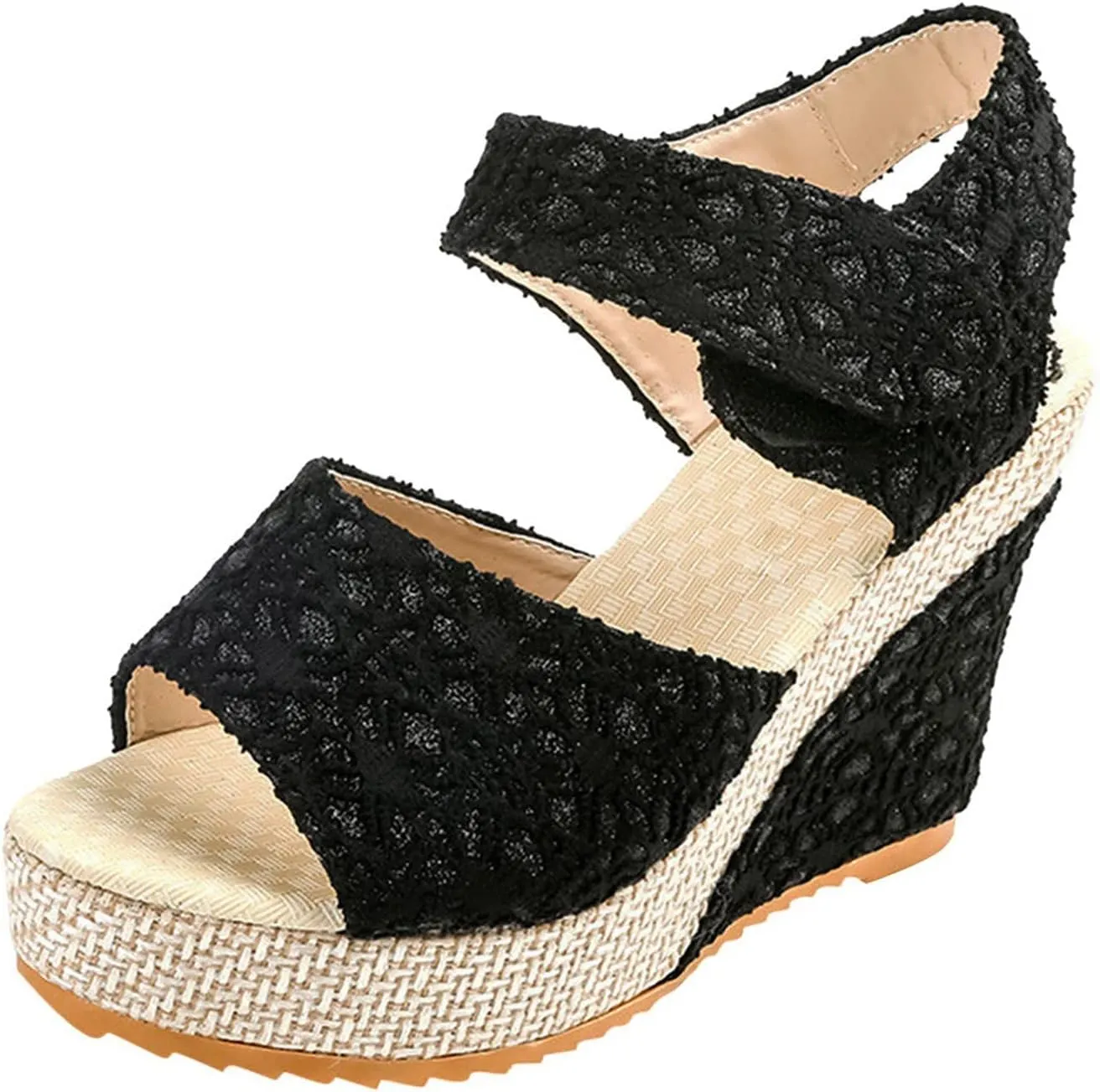 Wedge Sandals Fashion Non Slip High Heel Wedges Open Toe Espadrilles Dressy Platform Sandals Hook and Loop Fastener Walking Shoes Concise Casual Summer Womens Shoes