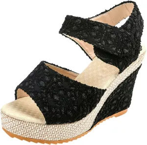 Wedge Sandals Fashion Non Slip High Heel Wedges Open Toe Espadrilles Dressy Platform Sandals Hook and Loop Fastener Walking Shoes Concise Casual Summer Womens Shoes