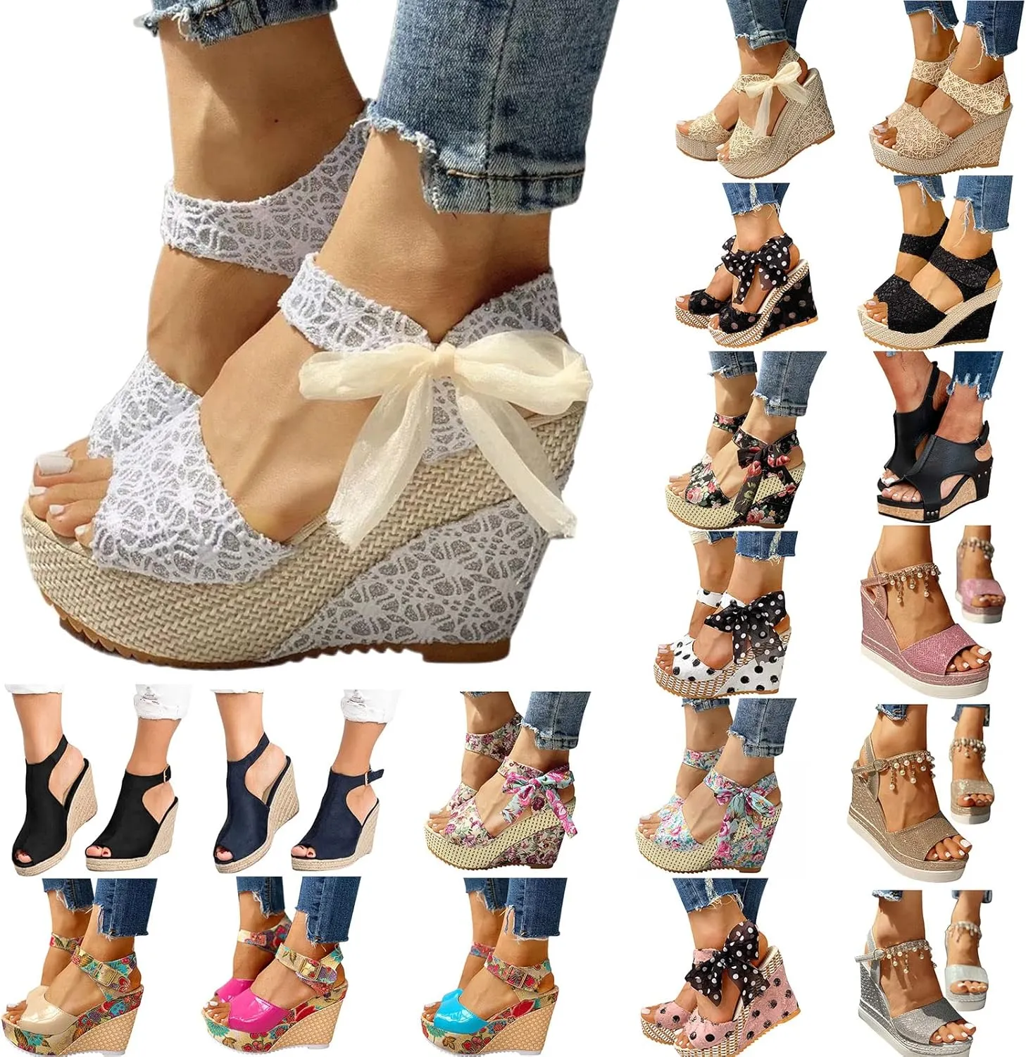 Wedge Sandals Fashion Non Slip High Heel Wedges Open Toe Espadrilles Dressy Platform Sandals Hook and Loop Fastener Walking Shoes Concise Casual Summer Womens Shoes