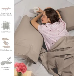 WESTBROOKE Lush Sateen 100% Cotton Sheet Set | King Size Sateen Sheets - 4 Piece Long Staple Cotton Bedding Set with Elasticized 15.5" Deep Pocket - Soft, Breathable Luxury Sheets - Light Beige
