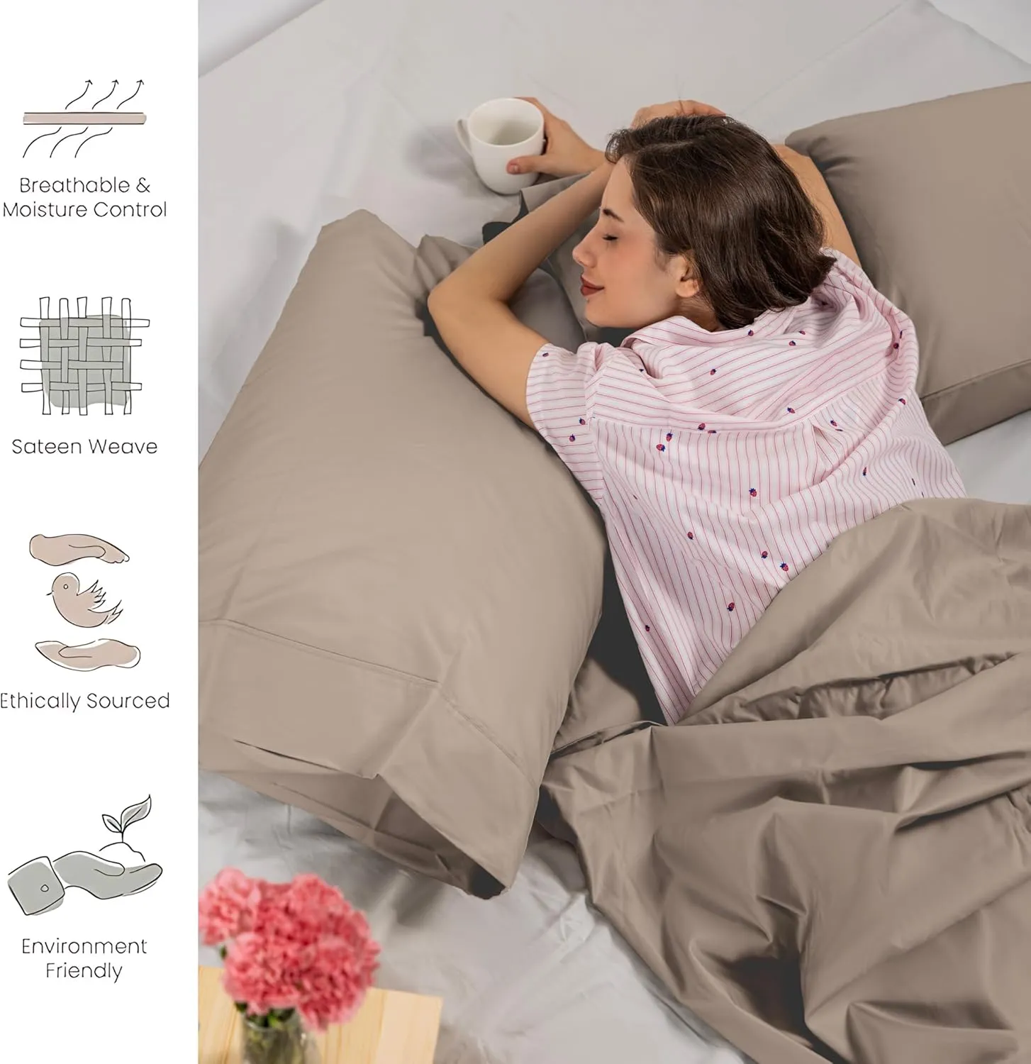 WESTBROOKE Lush Sateen 100% Cotton Sheet Set | King Size Sateen Sheets - 4 Piece Long Staple Cotton Bedding Set with Elasticized 15.5" Deep Pocket - Soft, Breathable Luxury Sheets - Light Beige