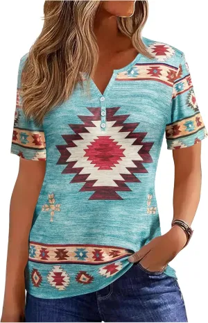 Western T Shirts for Women Cowgirls Graphic Henley Outfits Ladies Rodeo Country Concert Tops Beach Vacation Tees Clothes