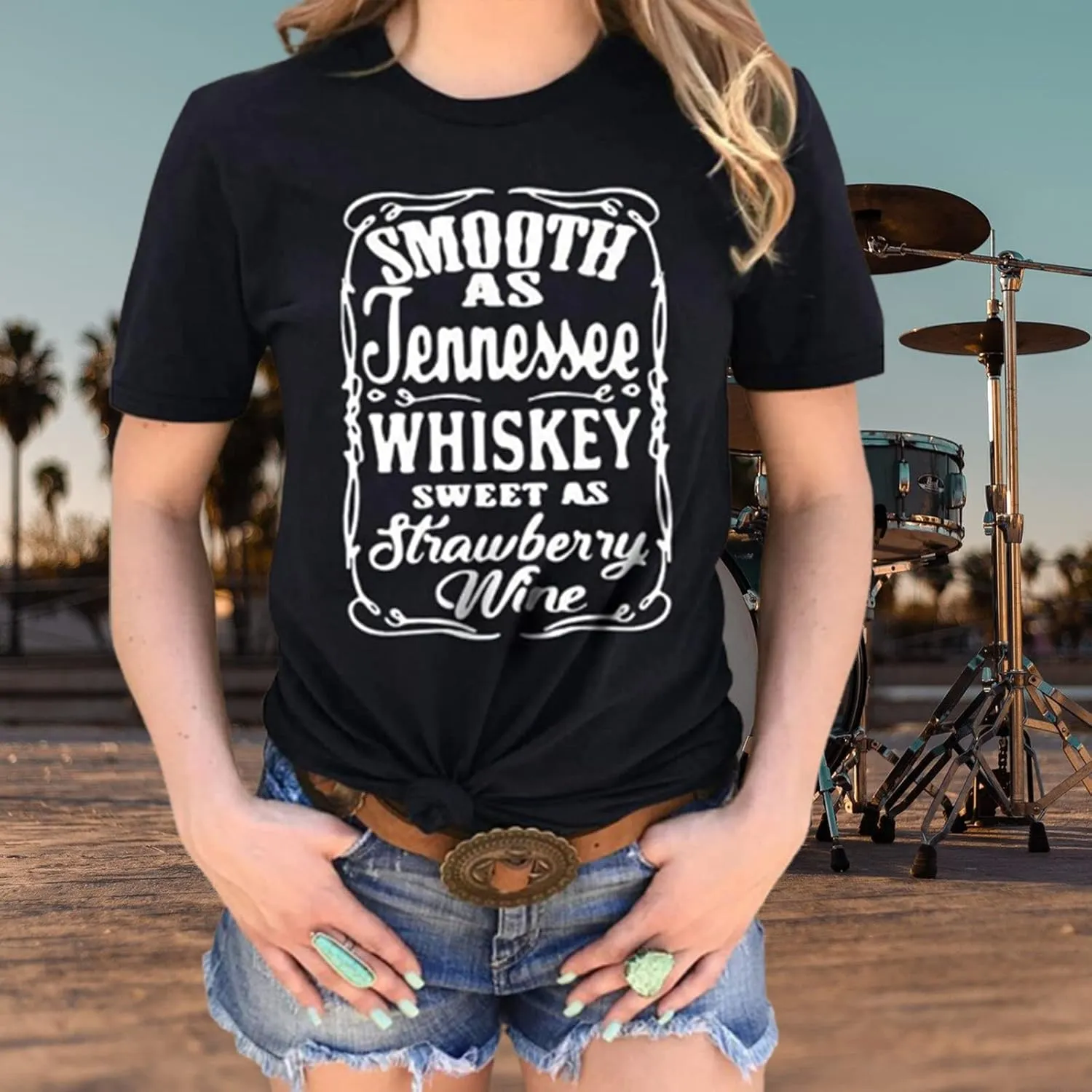 Women Graphic Vintage Band Tees Country Western Cowgirl Casual T-Shirt