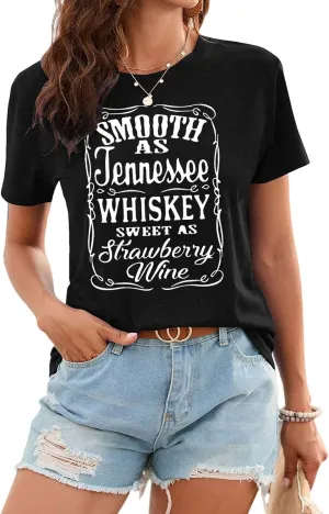 Women Graphic Vintage Band Tees Country Western Cowgirl Casual T-Shirt