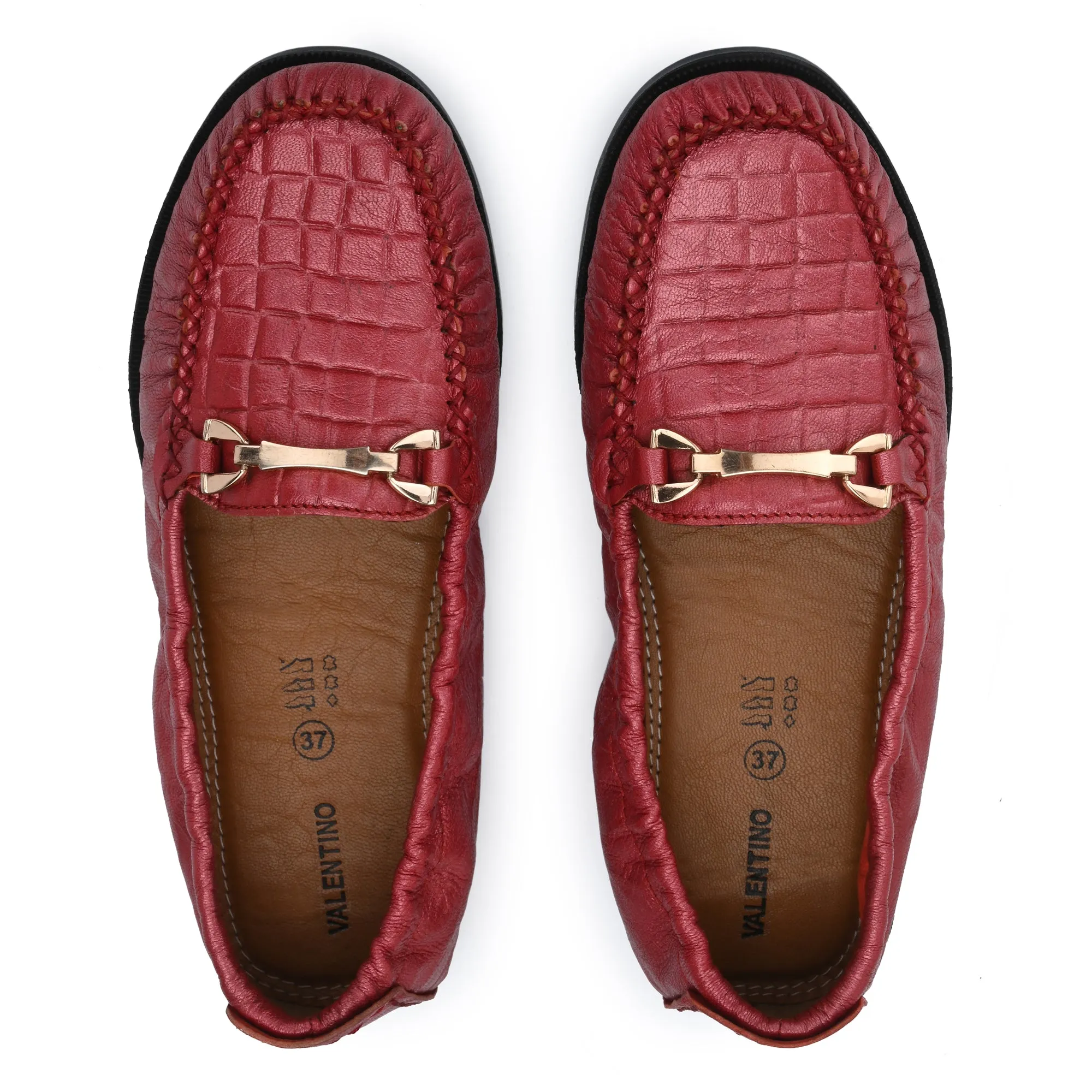 Women Premium Leather Red Formal Slip On Flexible Loafer (W-Jenia-13-Red)