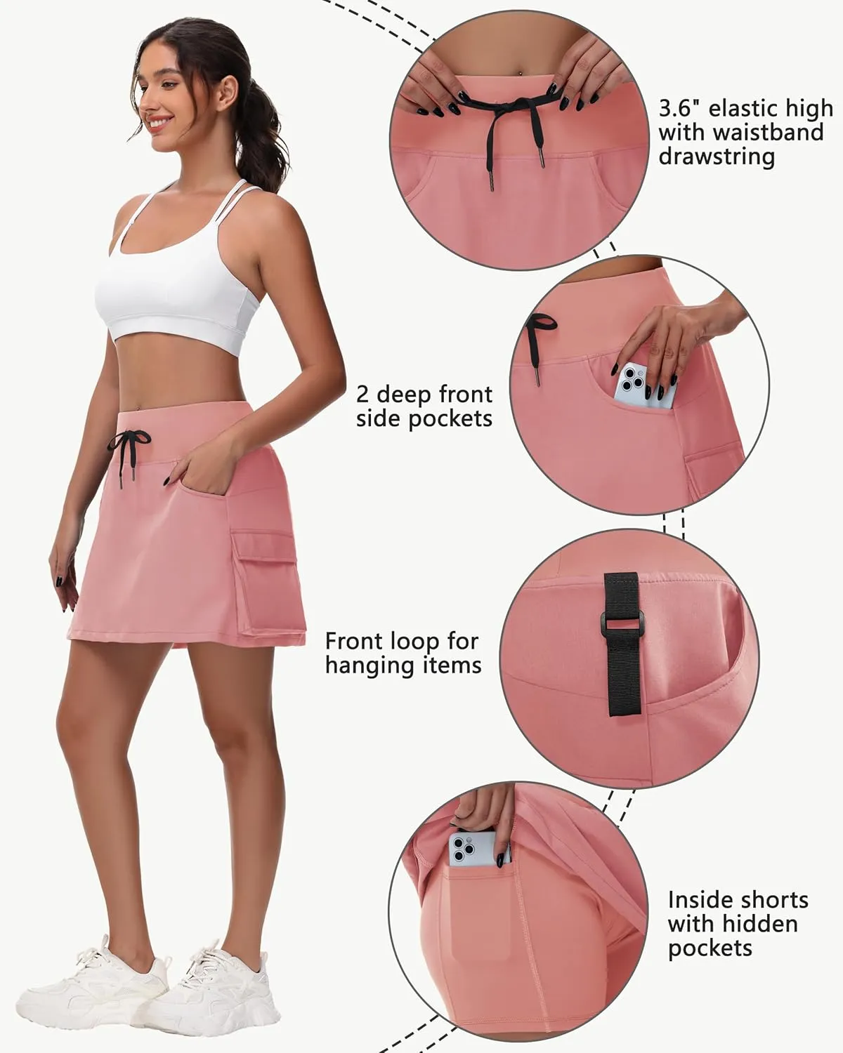 Women's 16" 20" Hiking Cargo Skort Skirt - High Waisted Golf Dressy Casual Workout Sport Skirt with Liner Quick Dry