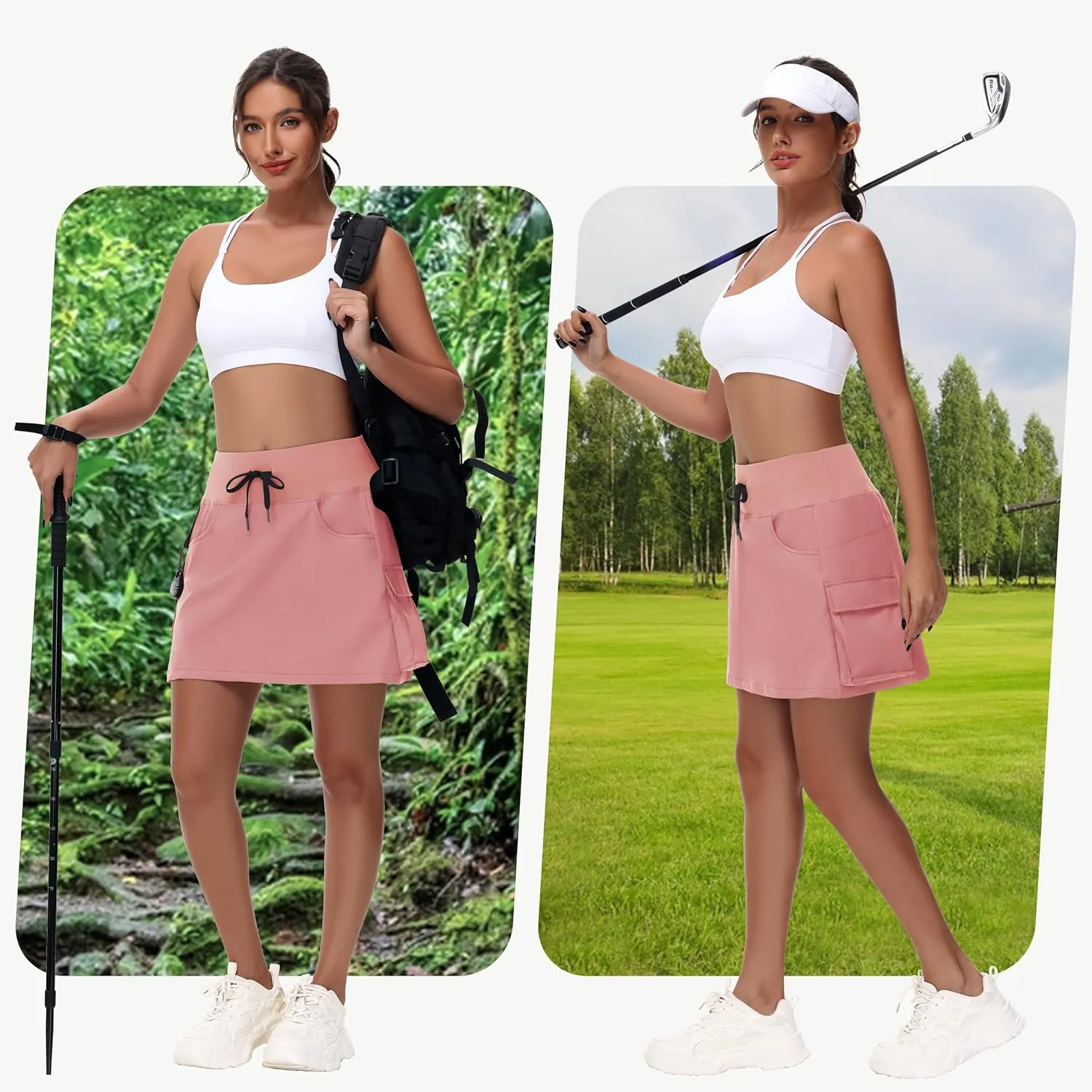 Women's 16" 20" Hiking Cargo Skort Skirt - High Waisted Golf Dressy Casual Workout Sport Skirt with Liner Quick Dry