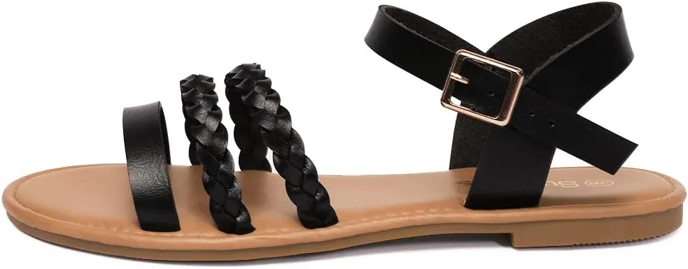 Women's Ankle Strap Flat Sandals Open Toe Breathable Summer Fisherman Sandals Adjustable Buckle Crossed Strappy Two Band Comfy Casual Gladiator Sandal